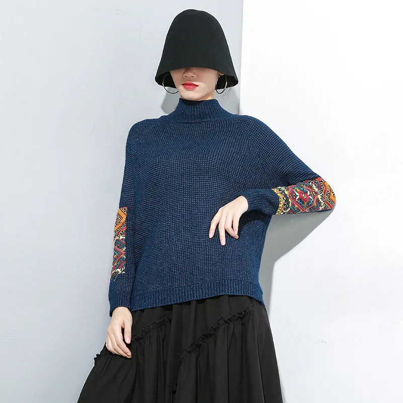 navy blue WLD2765 XITAO Вязанный свитер-футляр для женщин, асимметричный лоскутный осенний пуловер года, элегантный тонкий свитер с изображением миноритора, WLD2765 - Цвет: navy blue WLD2765