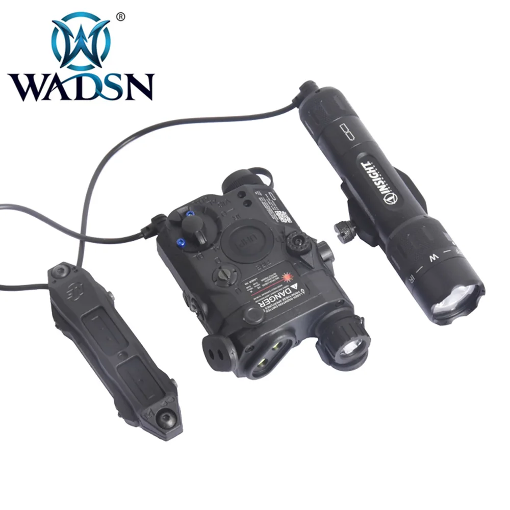 WADSN WMX200 тактический флэш-светильник+ страйкбол PEQ 15 LA-5C UHP VER-зеленый/ИК-лазер+ расширенный переключатель давления Softair оружейный светильник - Цвет: BK