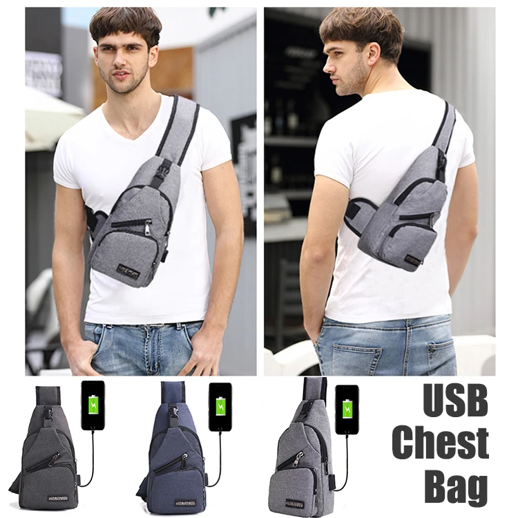 

2019 Men USB Charger Port Anti-theft Chest Pack Backpack Rucksack Shoulder Sling Bag Chest Bag D35