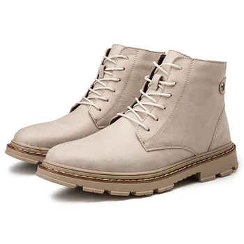 

New Fashion Men Leather Boots Comfortable Winter Warm Shoes Lace Up Ankle Snow Boot Male Waterproof Men Work Boots Schneestiefel