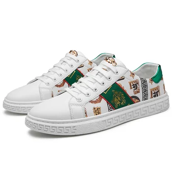 

2020 Fashion Men Sneakers Cowhide Shoes Flats Shoes Men Leather Shoes Moccasins Lace Up Loafers White Seanker Casual Shoe