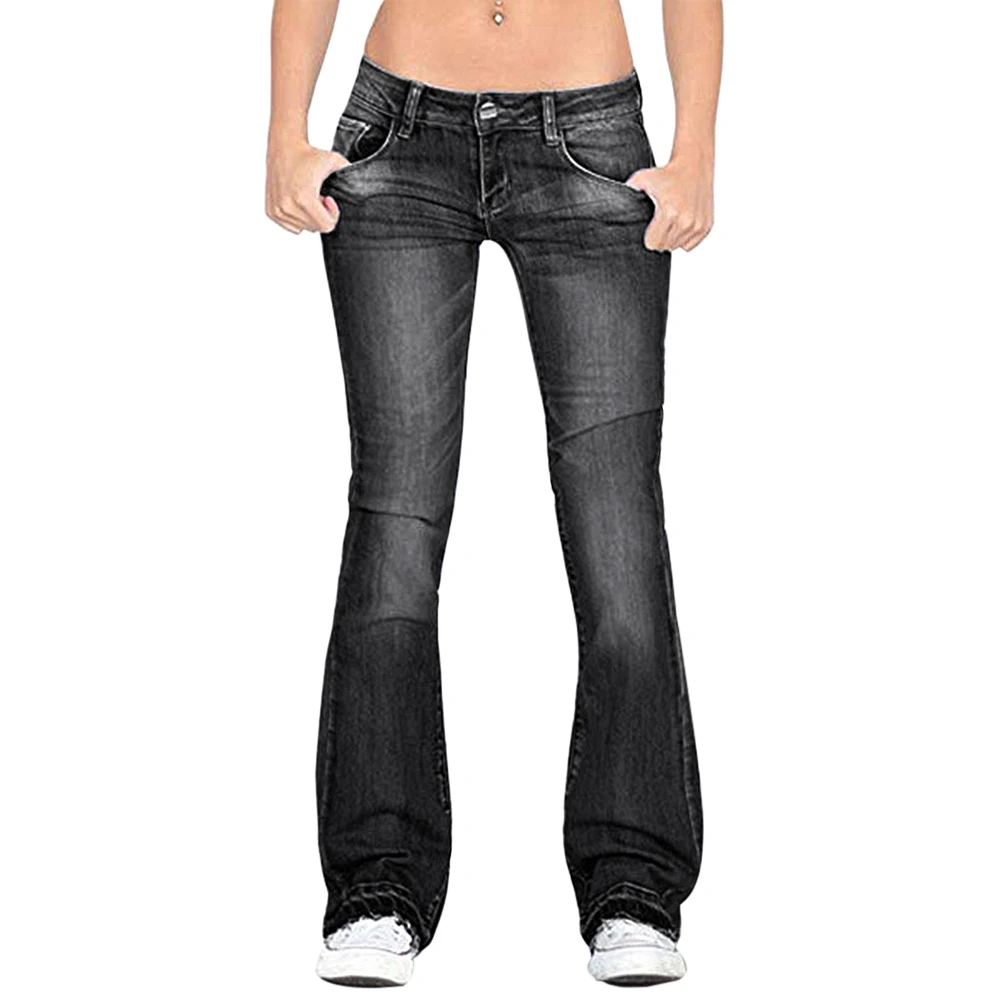 Oeak, женские модные повседневные рваные джинсы, женские винтажные Стрейчевые джинсовые штаны, женские широкие расклешенные брюки, длинные штаны на пуговицах - Цвет: Black 3
