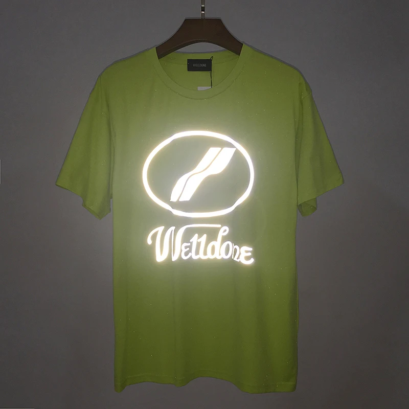 

WELLDONE Reflective Short Sleeve T-Shirt 19SS Men Women Letter We11Done Luminous T-shirt We11 Casual Fashion Simple T-shirt