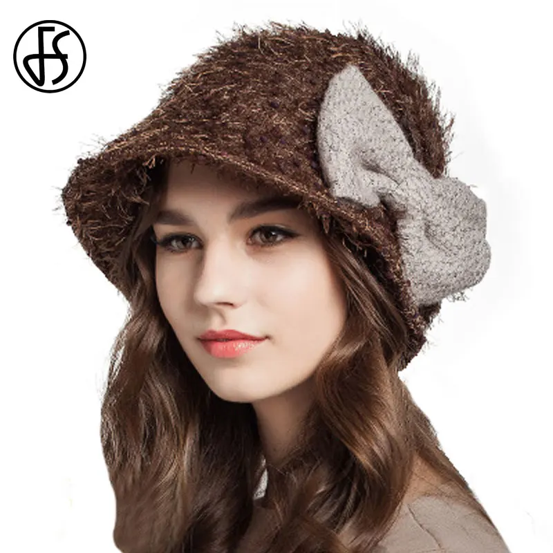 Женская шерстяная Панама FS складывающаяся шапка с бантом синего оранжевого или