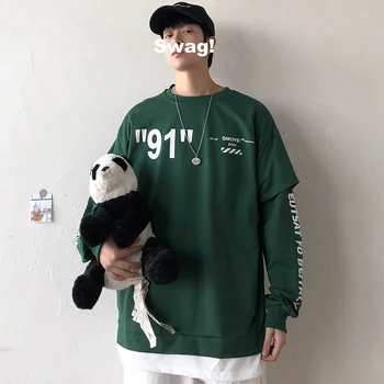 

2020 Spring New Korean Version Of Cotton Large Size Trend Couple Fake Two Loose Letter Printing Long Sleeve Casual Pullover