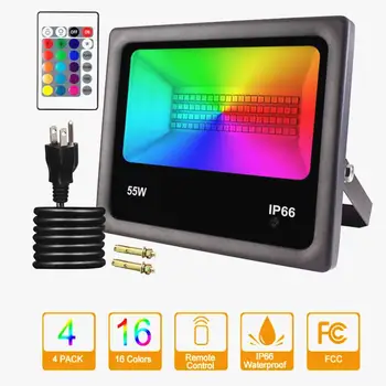 

55W LED Flood Light IP66 Waterproof Outdoor 7 Colors Change RGB RC Floodlight Projector Reflector Lamp Spotlight AC85-265V
