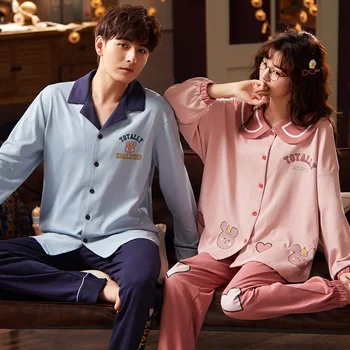 

Print Couple Pajamas Set Autumn and Winte Warm Cotton Women and Men Pyjamas Long Sleeve Sleepwear Men Lounge Pijama
