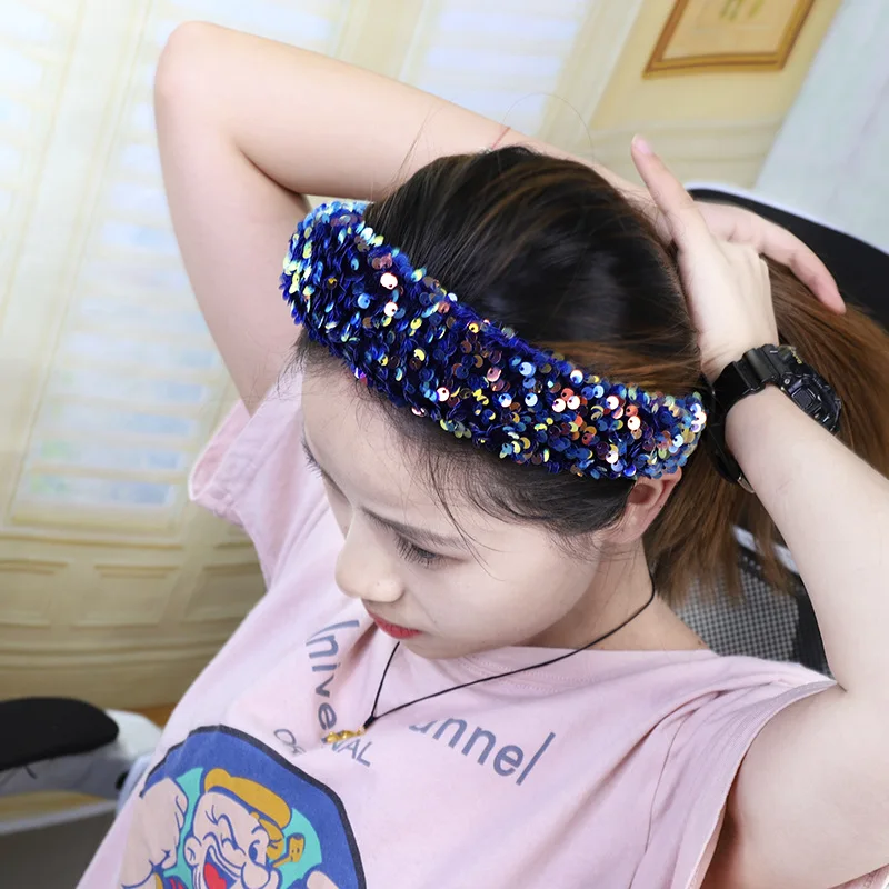 Женские Роскошные блестящие толстые широкие повязки для волос, украшенные блестками, винтажные большие повязки для волос, вечерние, свадебные милые повязки для волос