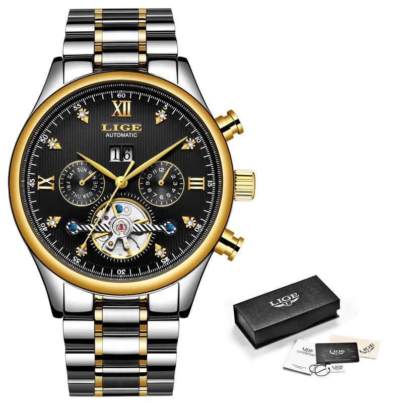 Мужские часы лучший бренд LIGE новые роскошные модные деловые автоматические механические часы мужские все стальные водонепроницаемые часы Montre Homme