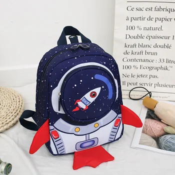 Mochila escolar de cuerda para niños, morral diario con cohete 3D de dibujos animados, antipérdida, accesorios escolares para exteriores