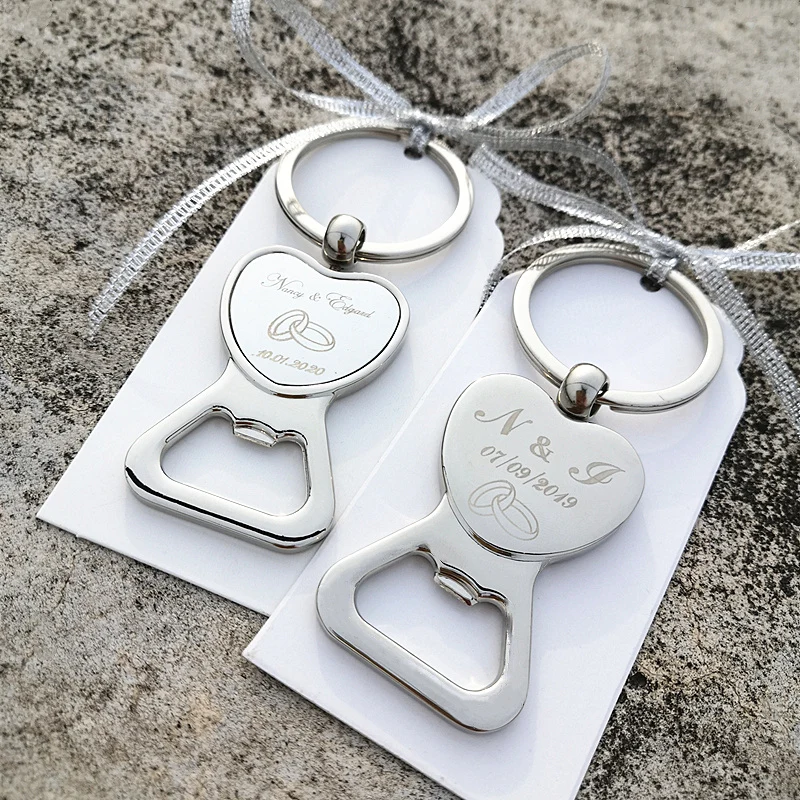 Customized Wedding Gifts For Guests Heart Bottle Wine Opener / Keychain Wedding Favor Birthday Party Souvenir Personalized