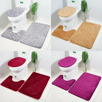 

heart/stone/shell/stripe pattern bathroom doormat home decor flannel water absorb toilet mat anti slip kitchen carpet set DW249