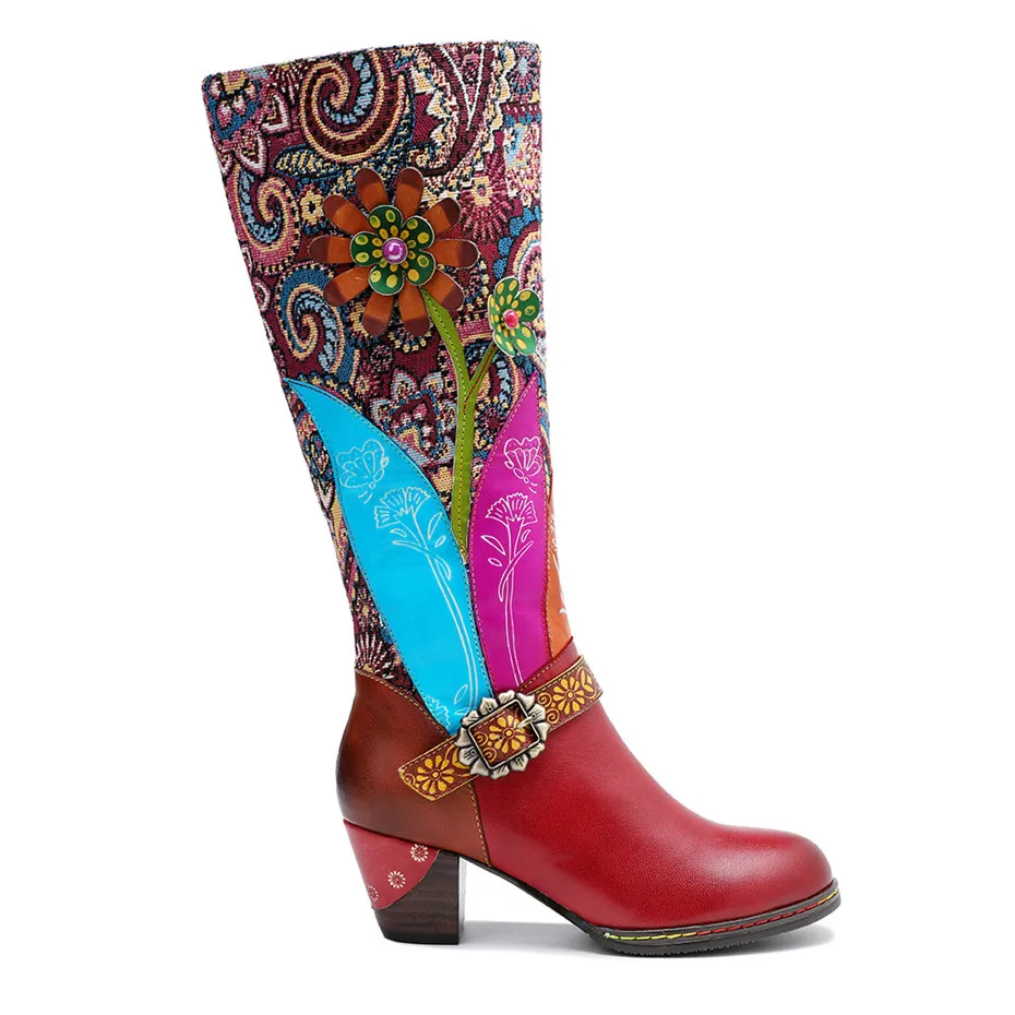 D Knight Luxury Boots Shoes Woman Retro Genuine Leather Casual Women's Knee High Boot Handmade Ethnic Female Western Cowboy Boot (10)