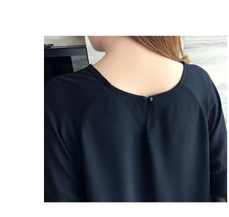 5XL 4XL 3XL летнее женское Новое свободное милое черное шифоновое платье с круглым вырезом и рукавом-бабочкой, большие размеры