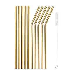 10-Piece Reusable Stainless Steel Straw Set with Cleaning Brush (Gold Mixed A)