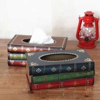 

Retro Book Model Tissue Paper Box Vintage Napkin Storage Dust Cover Container Simulated Book Decor Dispenser Paper Towel Case
