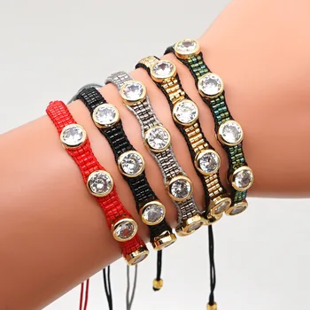 

WT-B546 Wholesale Cubic Zirconia With Japan Colored Glass Beads Hand-woven Bracelet Women Fashion Jewelry Bracelet 5pcs/lot