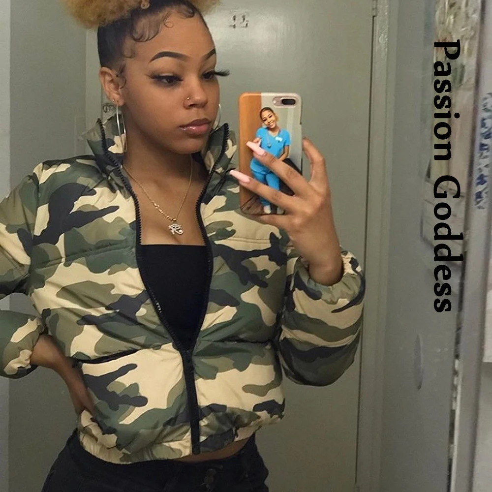 Fall Winter Women Camouflage Puffer 