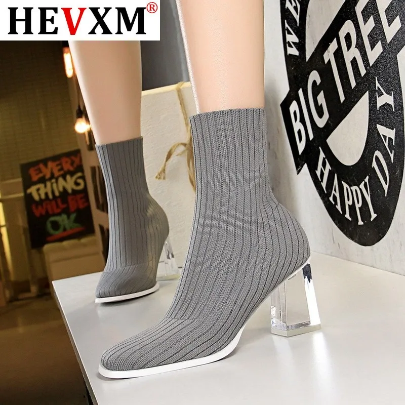 Korean version of fashion transparent crystal and high heel winter short boots comfortable thin wool | Обувь