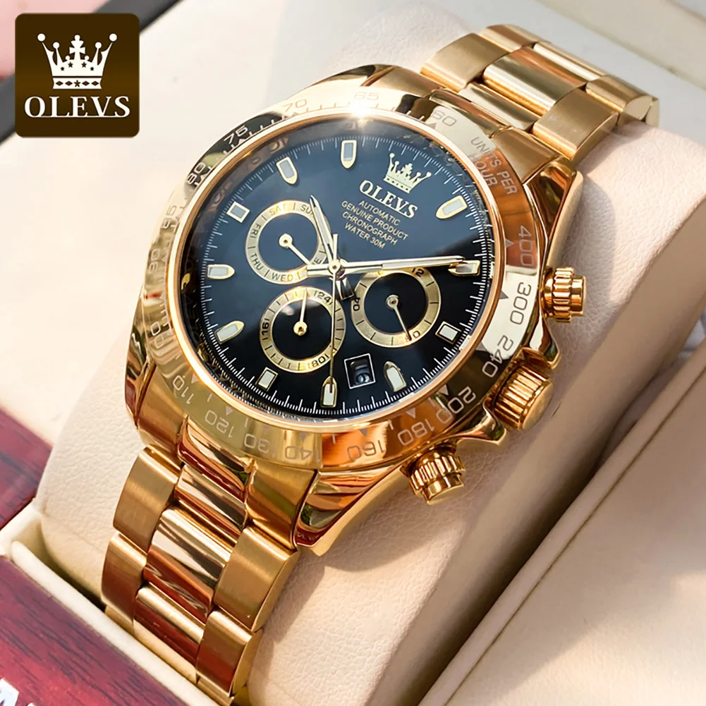 OLEVS Top Brand Men's Automatic Mechanical Watch Deep Waterproof Stainless Steel Strap Scratchproof Men Automatic Wristwatch