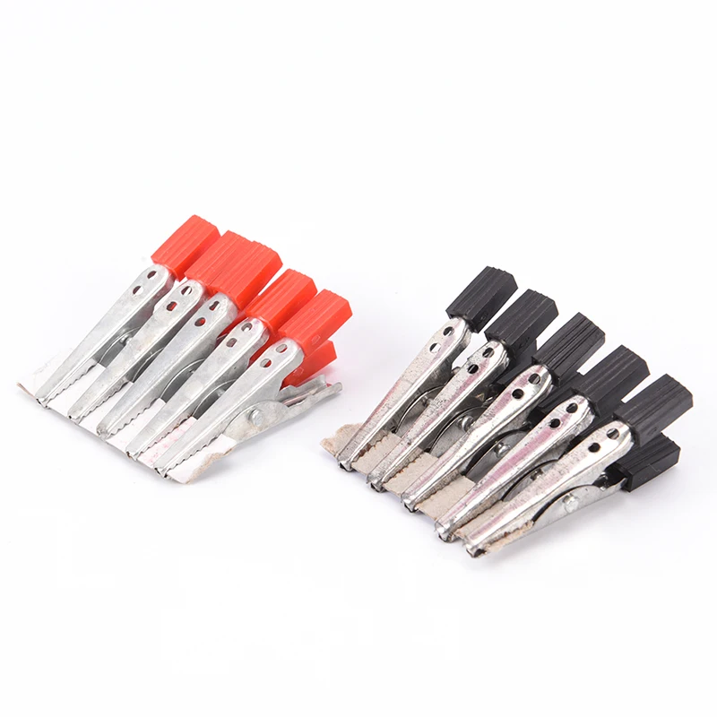 10pcs/lot Red Black Insulated Crocodile Clips Plastic Handle Cable Lead Testing Metal Alligator Clips Clamps