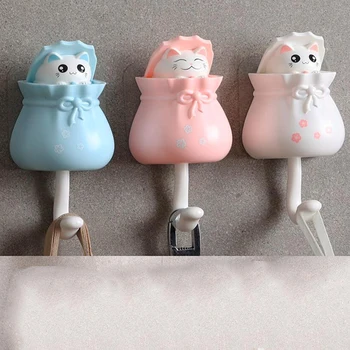

Wall Hook Self Adhesive Sticky Kitchen Home Bathroom Bath Creative Cat Shape Key Bag Coat Hanger Storage Hanging Holder Rack