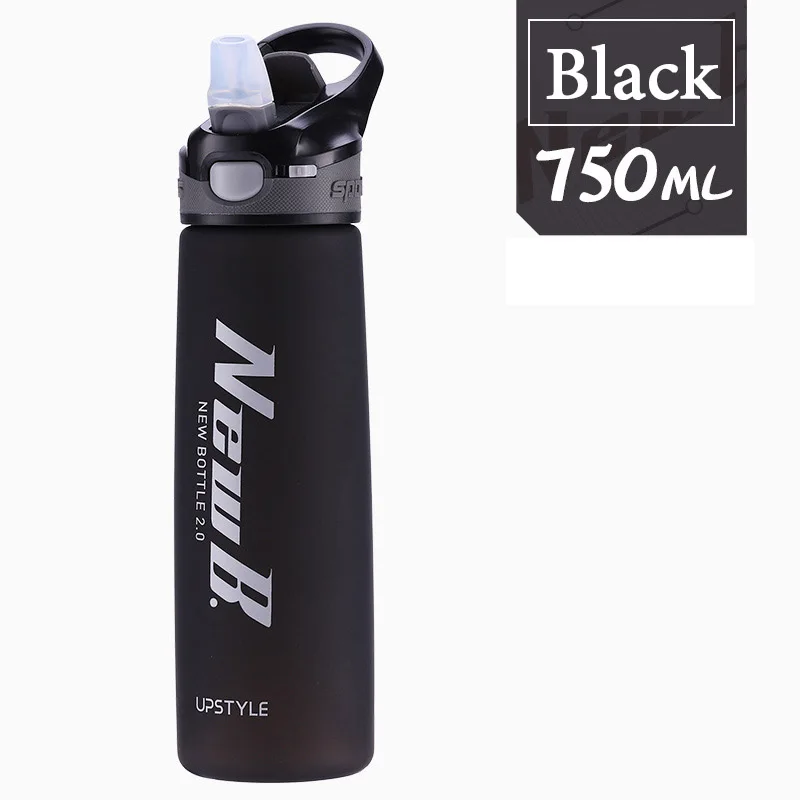 Black-750ml Стиль Фитнес Спортивная бутылка для коктейля для воды чашка высокого качества студенческий летний переносной стакан тритановый пластиковый 750/600 мл - Цвет: Black-750ml