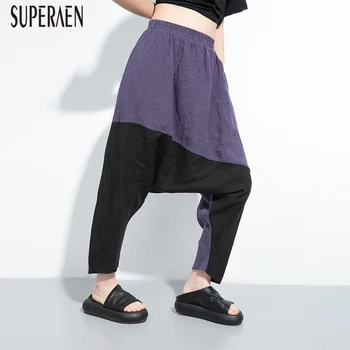 

SuperAen 2020 Summer New Elastic Waist Pants Women Wild Casual Fashion Cotton Ladies Harem Pants Leisure Elastic Waist