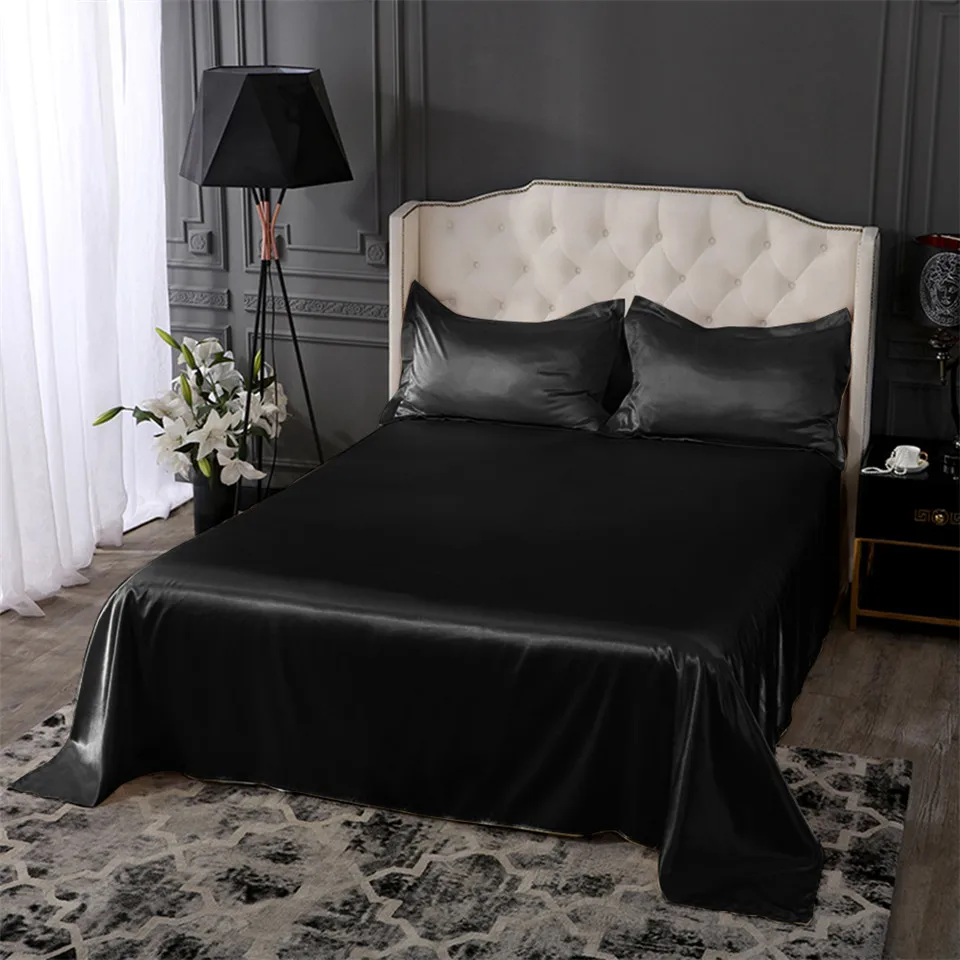 Liv-Esthete Luxury Silk White Flat Sheet Soft Pillowcase Bed Linen Christmas Gift Double Queen King Bed Sheet Healthy Sleep