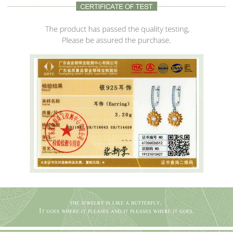 bamoer Silver Sunflower Jewelry Set 925 Sterling Silver Gold Color Lucky Necklace Earring Gift for Women Fashion Jewelry  ZHS222