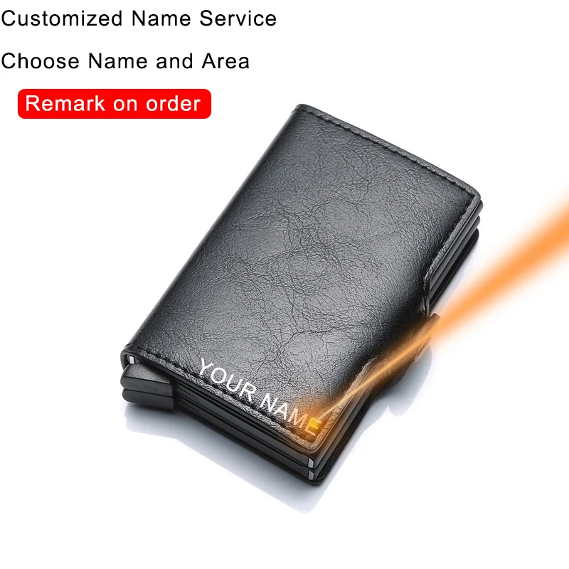 Black(Name Service) Rfid карбоновый держатель для карт, мужские кошельки, Гравировальный винтажный двойной кошелек, сумки для денег, металлический черный, персонализированный кошелек на заказ - Цвет: Black(Name Service)