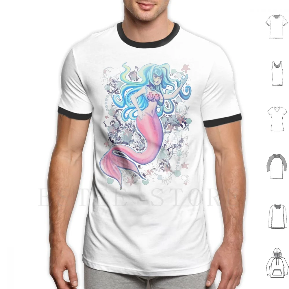 Pink Tailfin Mermaid T Shirt Print Cotton Mermaid Mermaids Sea Nymph Sea Nymphs Nereid Nereids Sirena Sirene Nymph Ninfs Jelly