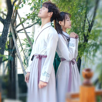 

Chinese Folk Dance Costume for Woman Girls Qing Dynasty Festival Performance Clothing Hanfu Embroidery Purple Team Couple Set