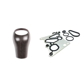 

1 Pcs Oak Texture Abs Gear Lever Shift Knob Cover Trim & 1 Pcs 2711840280 Oil Cooler Gasket Kits for Mercedes