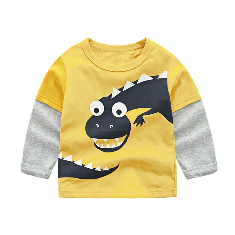 Коллекция года, весенне-осенняя футболка для мальчиков футболки с длинными рукавами в стиле пэчворк с рисунком динозавра и автомобиля хлопковые топы с круглым вырезом для детей - Цвет: Style 17