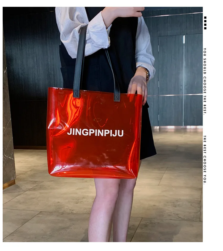 

Transparent Gel Bag 2020 Handbag Summer New Style Korean-style Fashion Beach Transparent Large-Volume