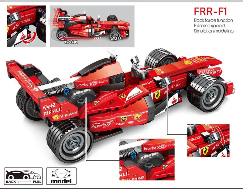 Техника моделирования итальянская лошадь логотип Ferra FRR F1 строительный блок оттягивать гоночный автомобиль кирпичи игрушки коллекция для мальчиков подарки