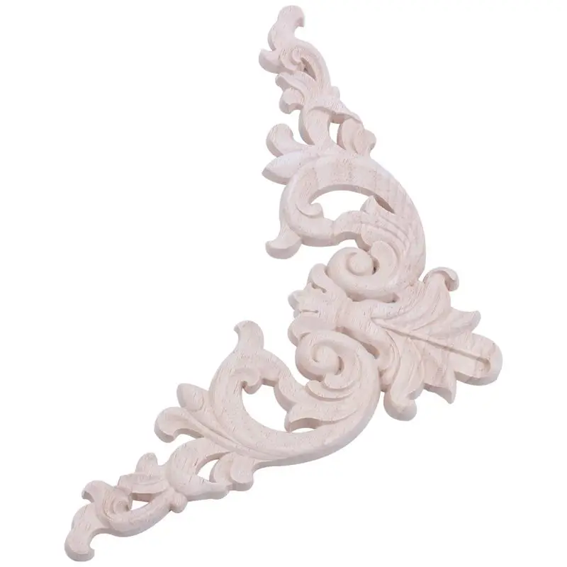HOT 20*20cm Rubber Wood Oak Carved Corner Onlay Applique Cabinet Unpainted