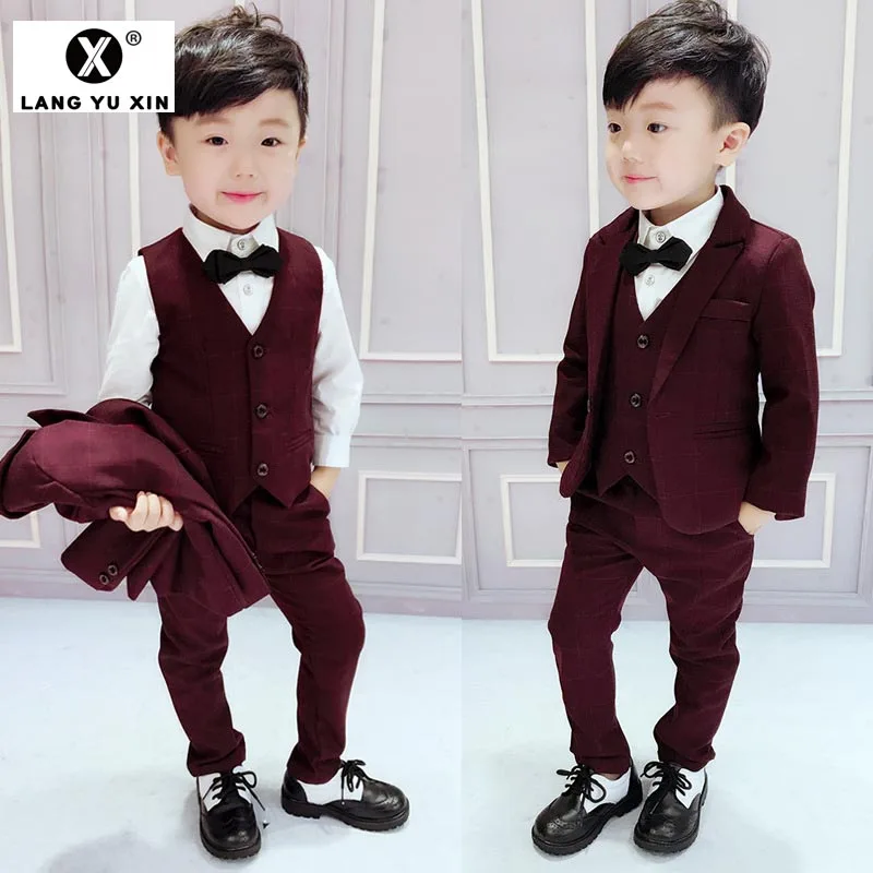 

Boy Suit Wedding Formal Children's Suit Birthday Party Dress Three-Piece Jacket + Vest + Pants Child Tuxedo Prom Costume