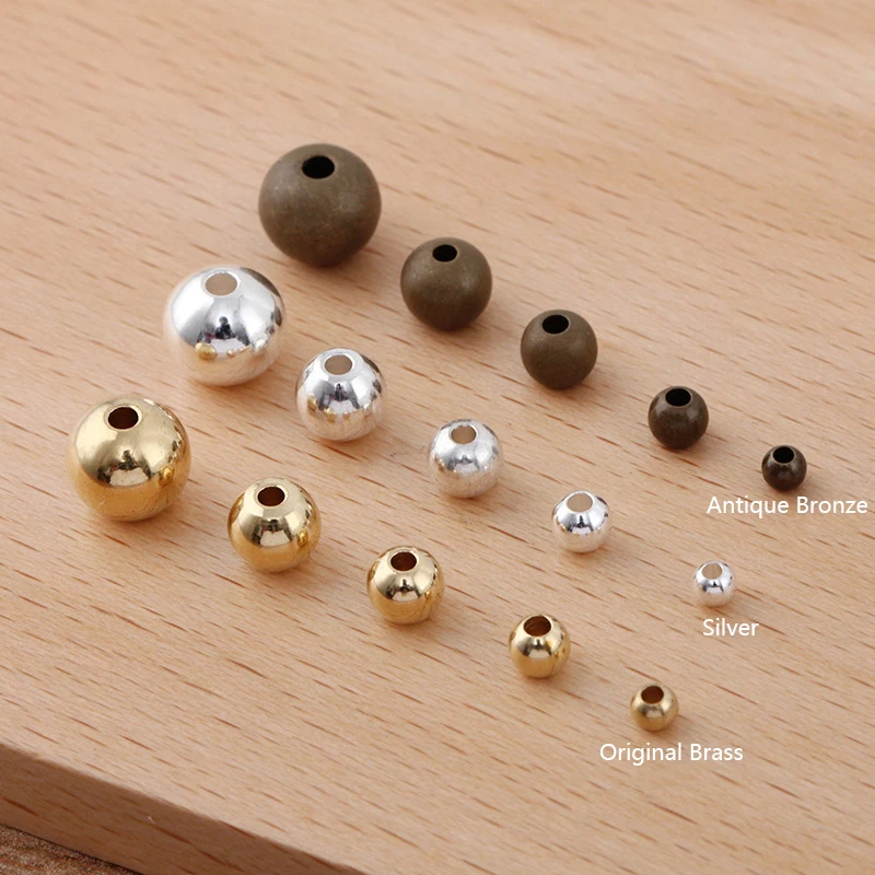 50 Stück 3–8 mm Original-Messingperlen, Silberperlen, runde Kugel, lose Spacer-Perlen für Armband, Halskette, Schmuckherstellung, DIY-Zubehör – Detail 3