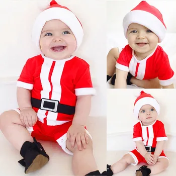 

New Christmas clothes baby rompers Boy Girl Kids Romper Hat Cap Set santa claus baby costume Christmas Gift newborn B