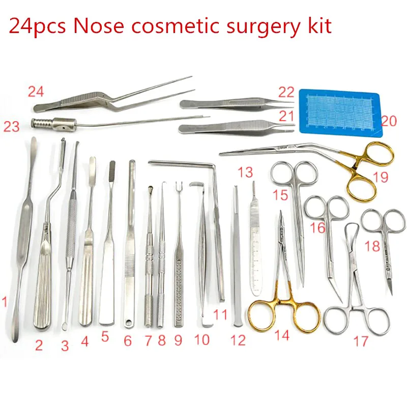 24 шт. косметический хирургический набор для носа, ребристая клетка/хрящ, набор для зачистки носа, инструмент для хирургии носа, Набор комбинированных инструментов высокого качества