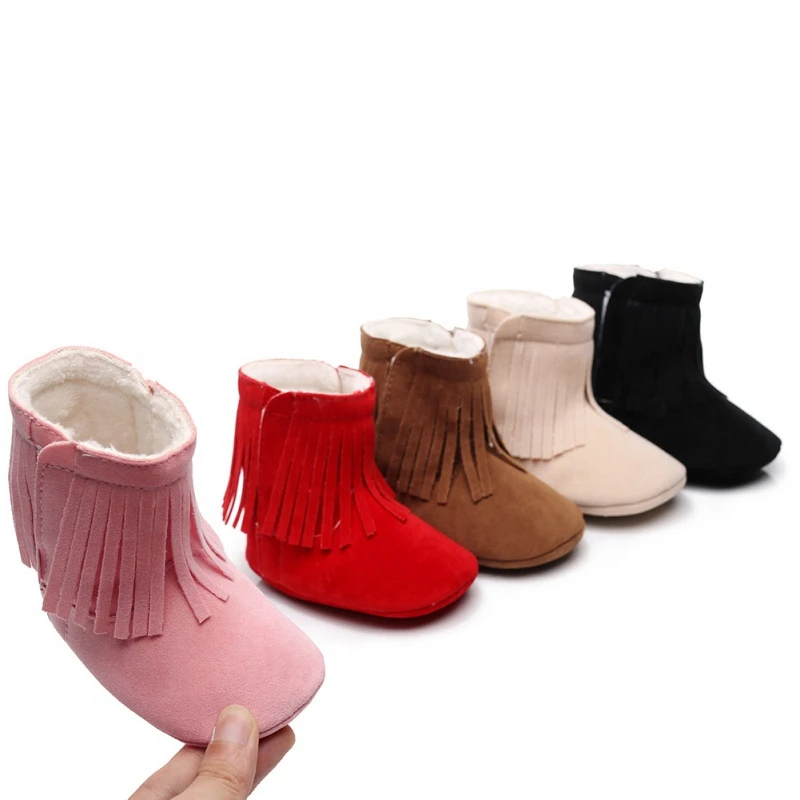 

0-24M Baby Boots Winter warm infant Bootie Girl Newborn Solid Color Tassel Soft Bottom Cotton Boots