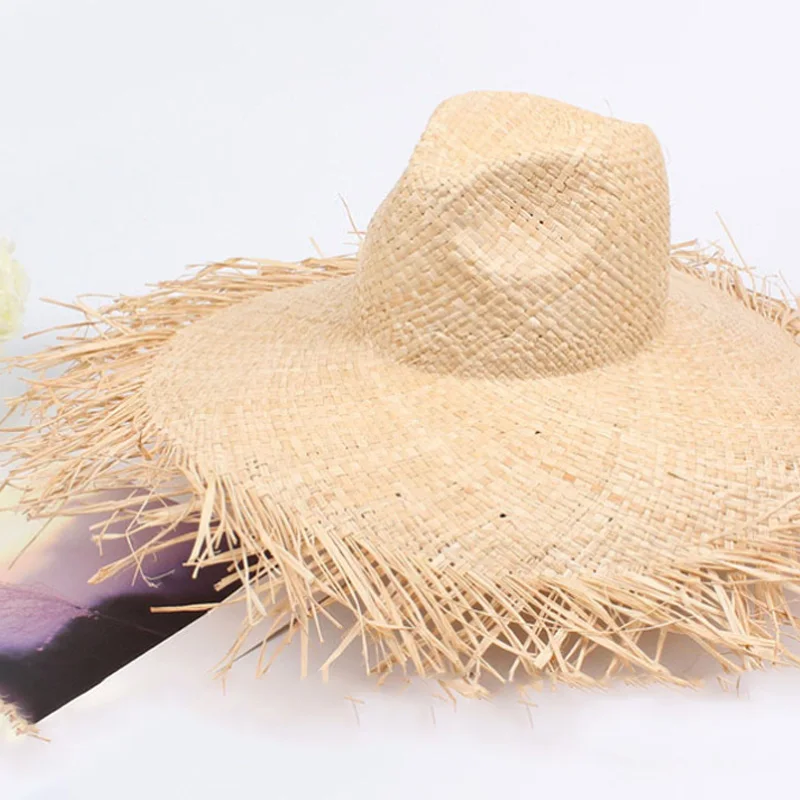 Шляпы от солнца для женщин, пляжная кепка s Sombreros с широкими полями, Пляжная боковая Кепка, женская соломенная шляпа из рафии