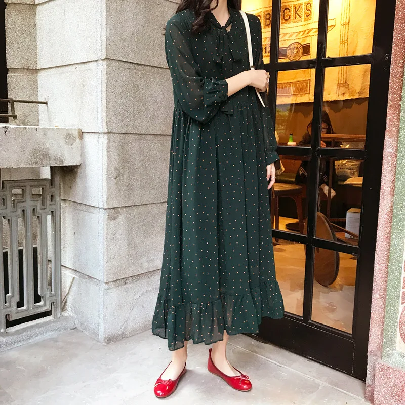 

2020 Spring Clothing New Style Korean-style Large Size Dress Fat Mm Fashion Chiffon over-the-Knee Long Skirts by Age Slimming Dr