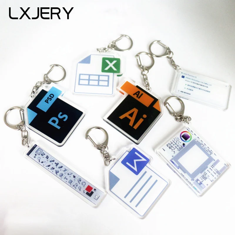LXJERY мультфильм Ps Ai программное обеспечение значок брелок акриловый брелок школьные украшения кулон брелок для женщин сумка Шарм