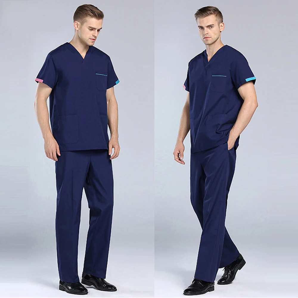 Summer Doctor Men Surgical Clothes Nurse Medical Uniform New V-Neck Uniform Hospital Medical Beauty Salon Scrub Set Short Sleeve