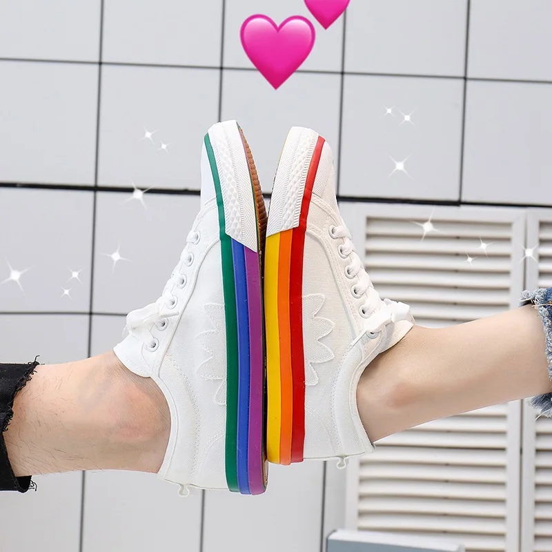 

Fashion Rainbow Couple Vulcanized Shoes Women Canvas Shoes Women's Sneakers Breathable Unisex Casual Shoes Woman Lace-up Flats