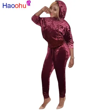 

Winter Women Set Full Sleeve Velvet Tracksuit Sweatshirt Tops Long Pants Suit Two Piece Set Night Club Sporty Fall Outfits