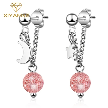 

XIYANIKE 925 Sterling Silver Korean Style Personality Star Moon Earrings For Women Rhinestone Fashion Ear Hoops Jewelry